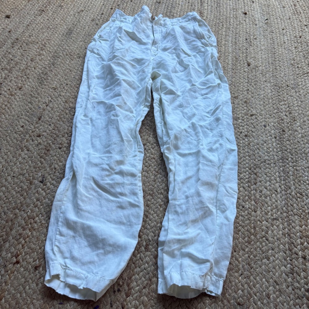 Halston White Linen Blend Jogger Pants Womens Medium Relaxed Beach Trousers